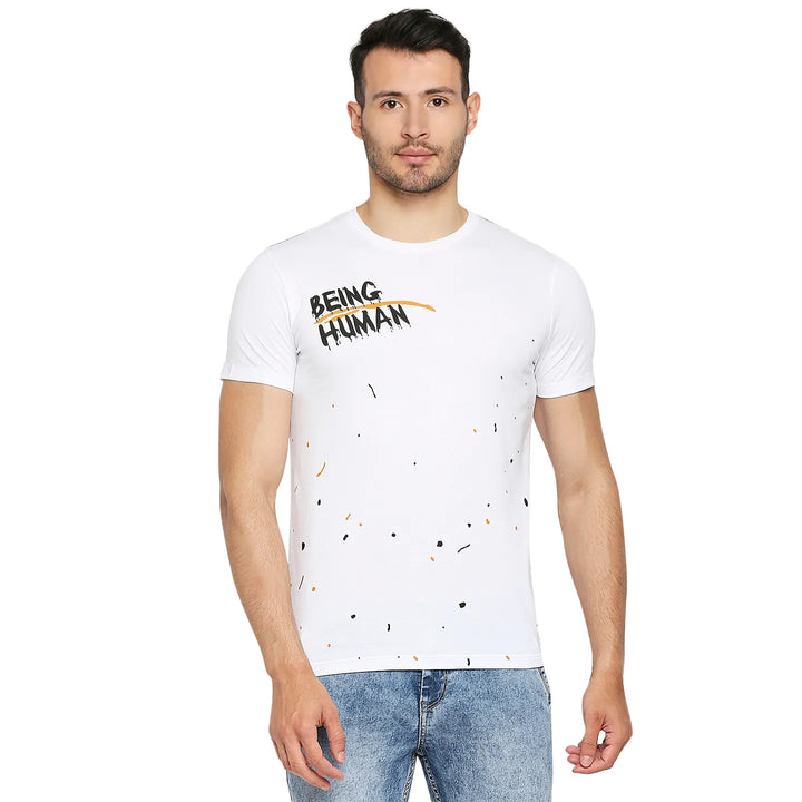 White Regular Fit Men's Short Sleeves T-Shirt by Being Human Clothing