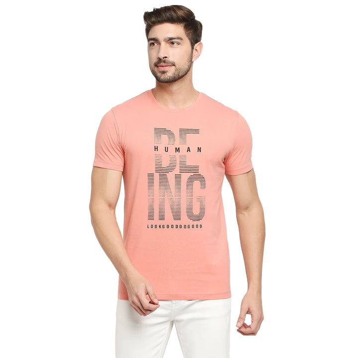 Pink Regular Fit Men's Short Sleeves T-Shirt by Being Human Clothing