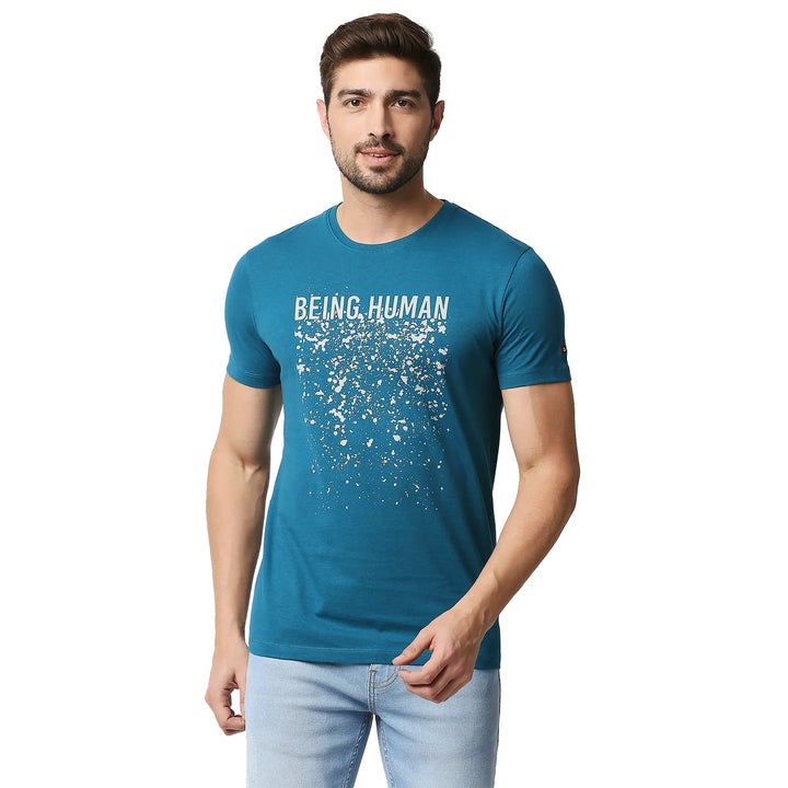 Teal Regular Fit Men's Short Sleeves T-Shirt by Being Human Clothing