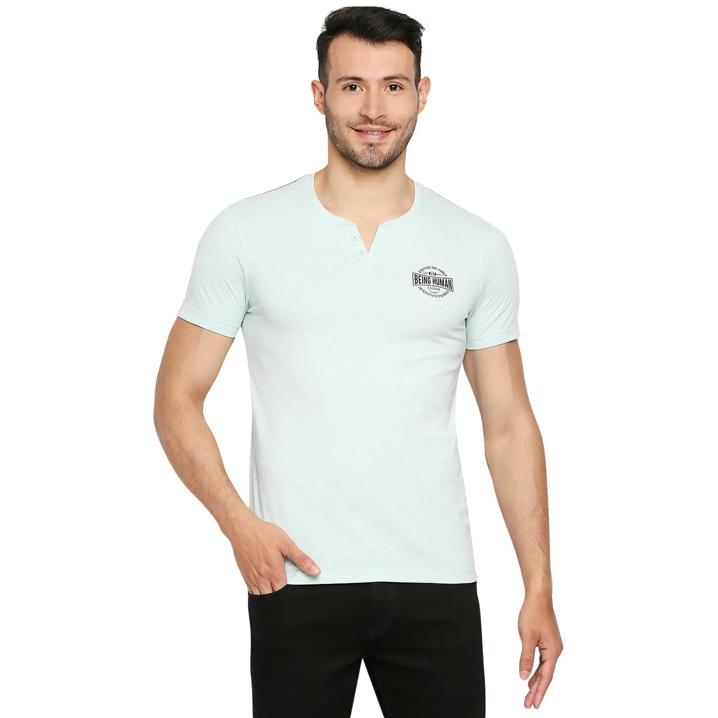 Grey Regular Fit Men's Short Sleeves T-Shirt by Being Human Clothing