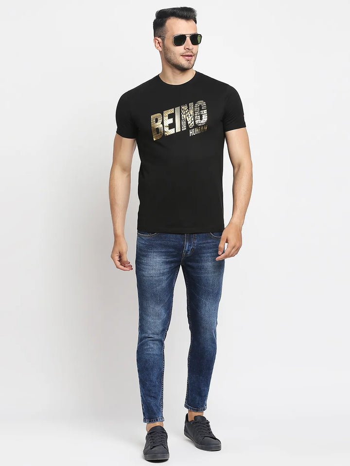 Black Regular Fit Men's Short Sleeves T-Shirt by Being Human Clothing