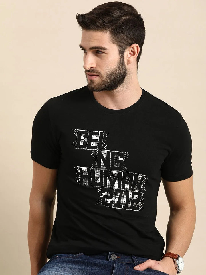 Black Regular Fit Men's Short Sleeves T-Shirt by Being Human Clothing