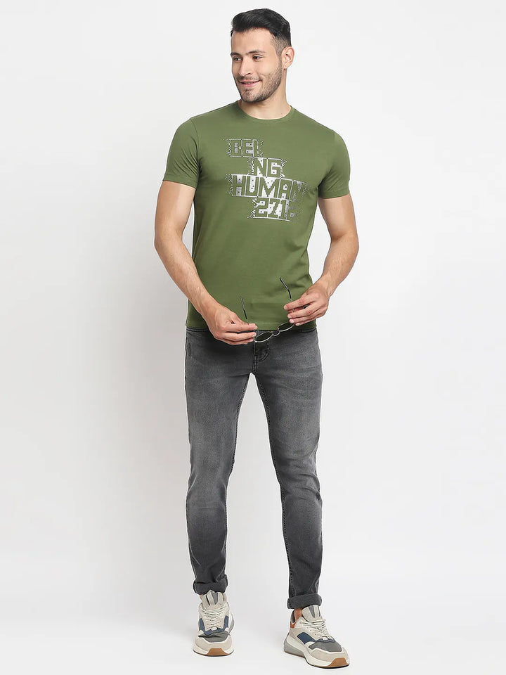 Olive Regular Fit Round Neck Men's T-Shirt by Being Human Clothing