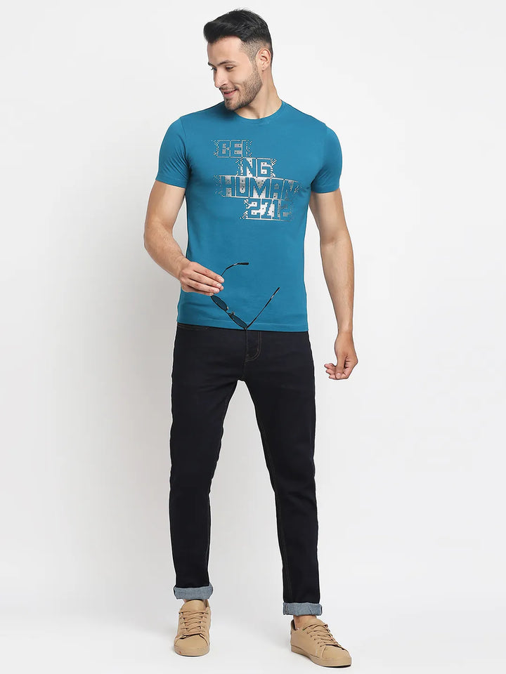 Teal Regular Fit Men's Short Sleeves T-Shirt by Being Human Clothing