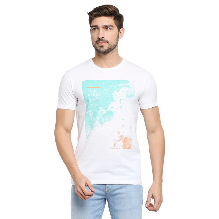 White Regular Fit Men's Short Sleeves T-Shirt by Being Human Clothing