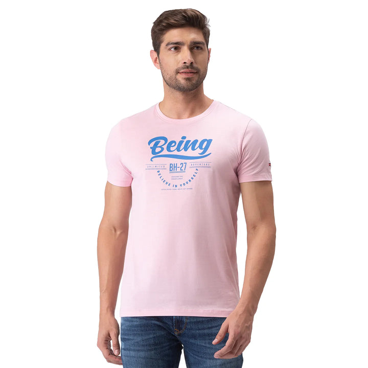 Pink Regular Fit Men's Short Sleeves T-Shirt by Being Human Clothing