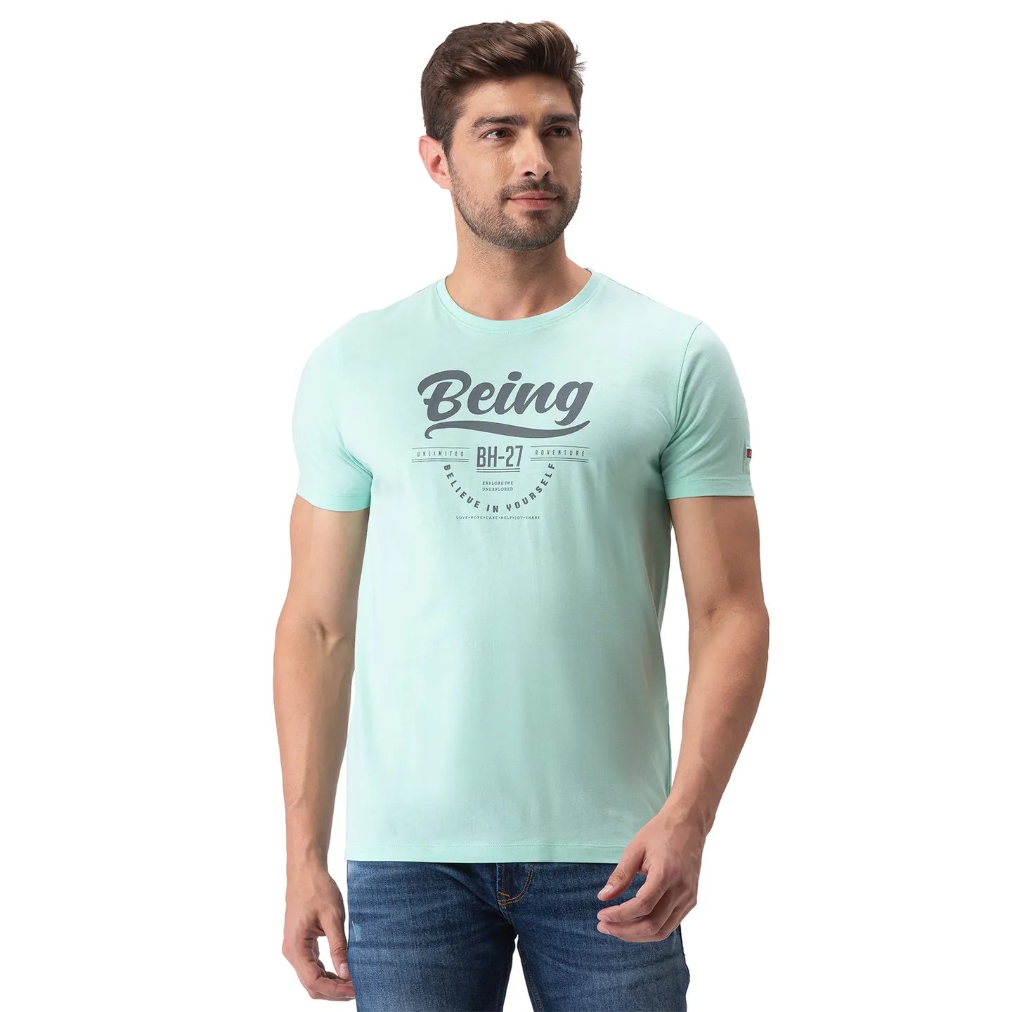 Green Regular Fit Men's Short Sleeves T-Shirt by Being Human Clothing
