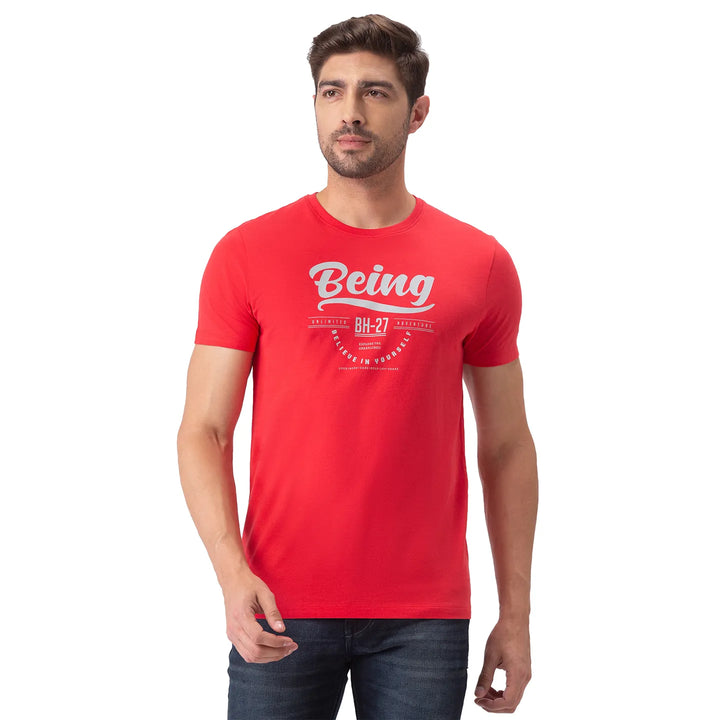 Red Regular Fit Men's Short Sleeves T-Shirt by Being Human Clothing