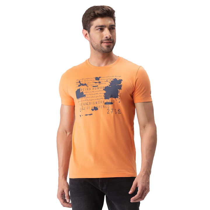 Orange Regular Fit Men's Short Sleeves T-Shirt by Being Human Clothing