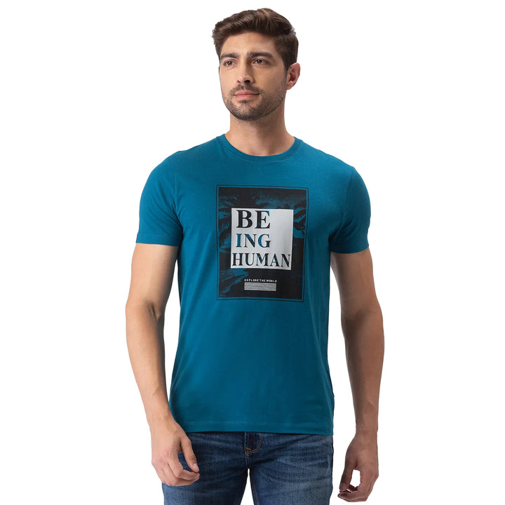 Blue Regular Fit Men's Short Sleeves T-Shirt by Being Human Clothing