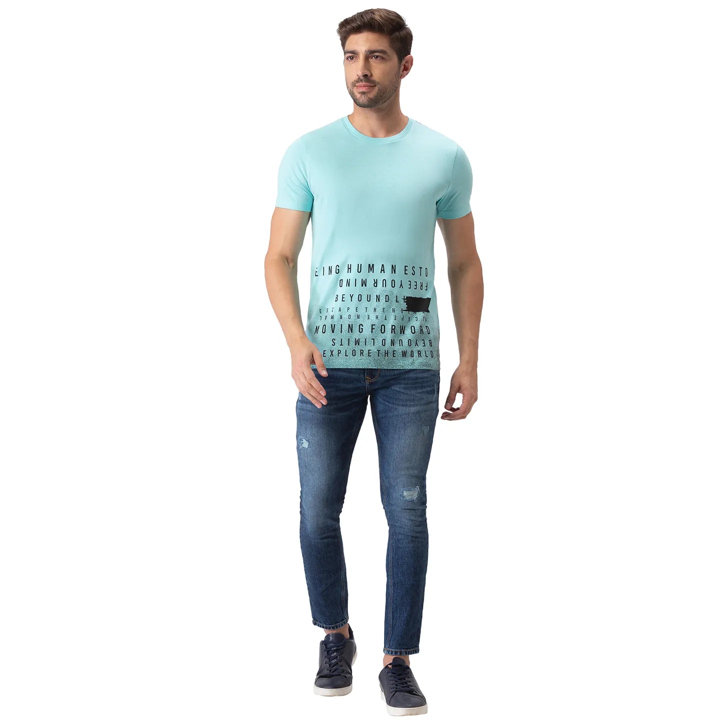 Blue Regular Fit Men's Short Sleeves T-Shirt by Being Human Clothing