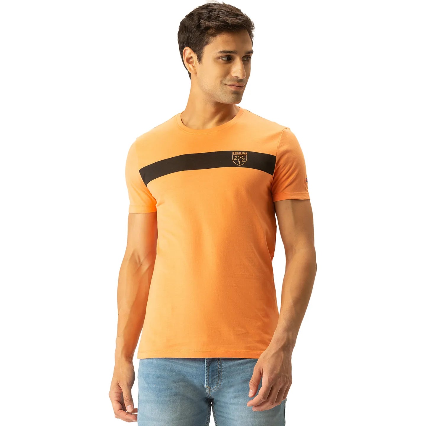 Sunset Orange Regular Fit Round Neck Men's T-Shirt by Being Human Clothing