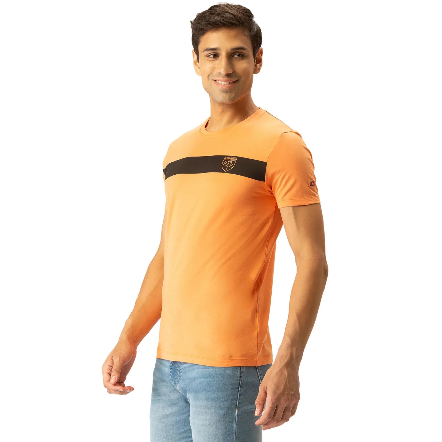 Sunset Orange Regular Fit Round Neck Men's T-Shirt by Being Human Clothing