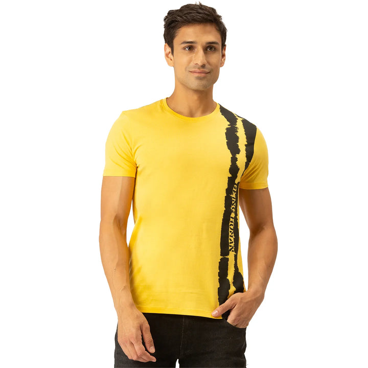 Yellow Regular Fit Men's T-Shirt with Black detailing by Being Human Clothing