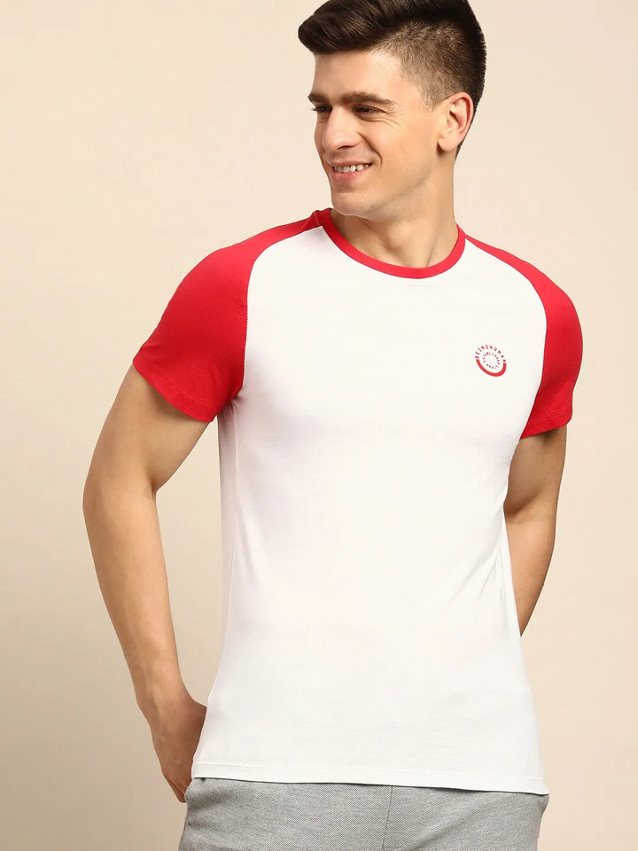White Raglan Sleeves Regular Fit Men's T-Shirt by Being Human Clothing