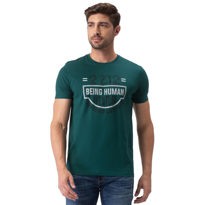 Green Regular Fit Men's Short Sleeves T-Shirt by Being Human Clothing