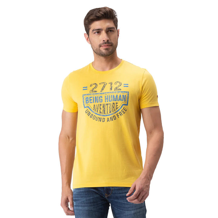 Yellow Regular Fit Men's Short Sleeves Printed T-Shirt by Being Human Clothing