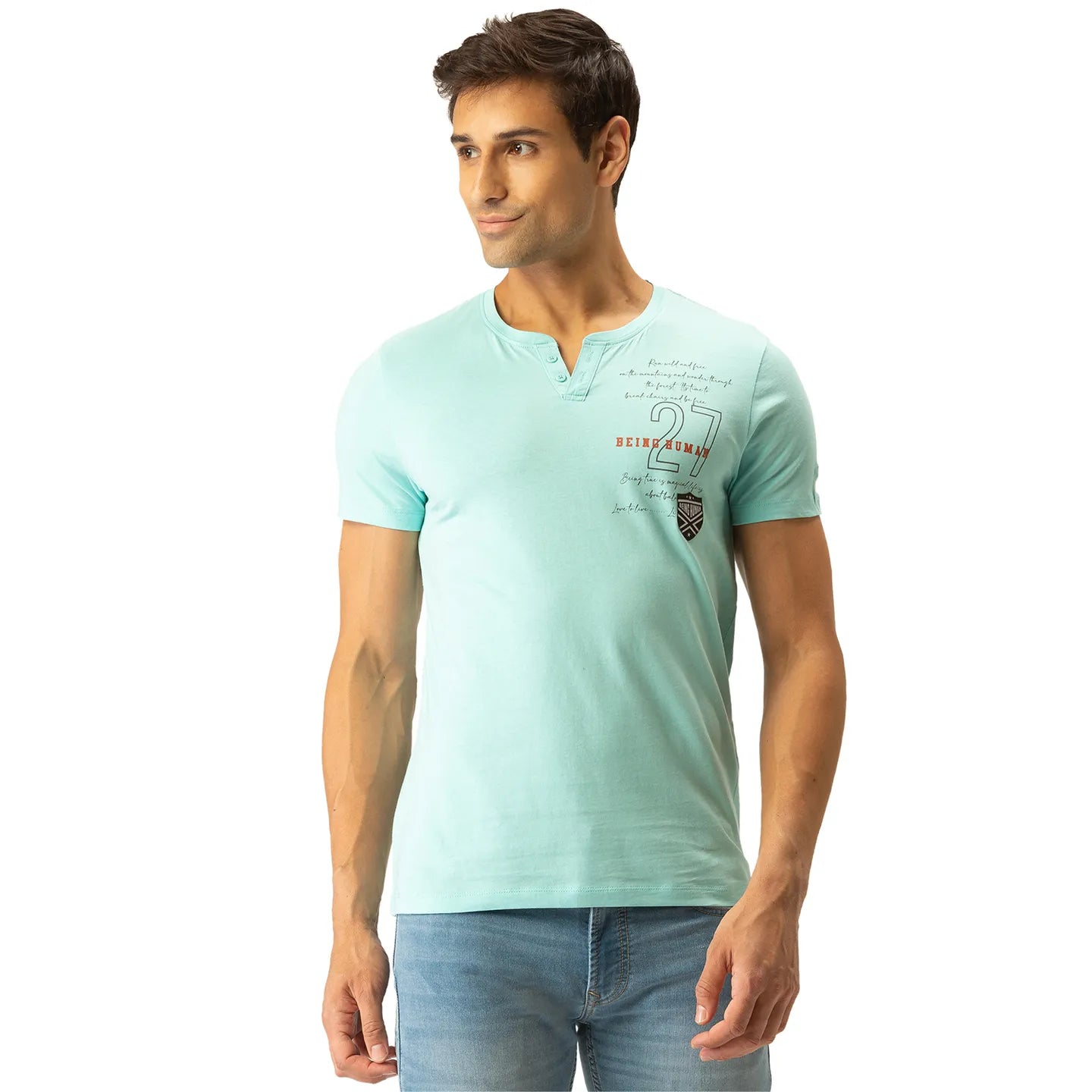 Blue Regular Fit Men's Short Sleeves T-Shirt by Being Human Clothing