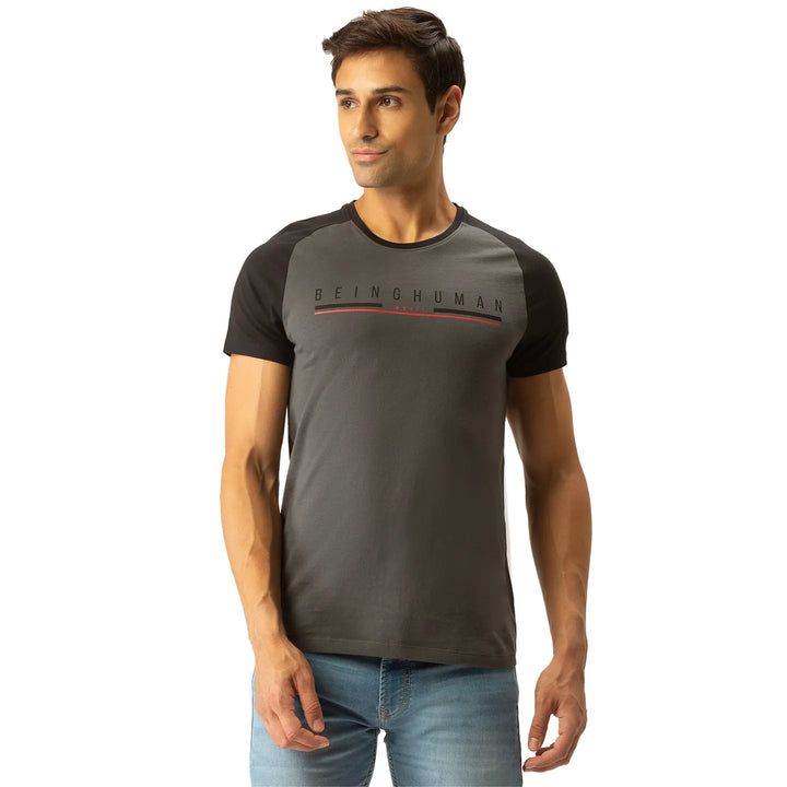 Grey Regular Fit Men's Short Sleeves T-Shirt by Being Human Clothing