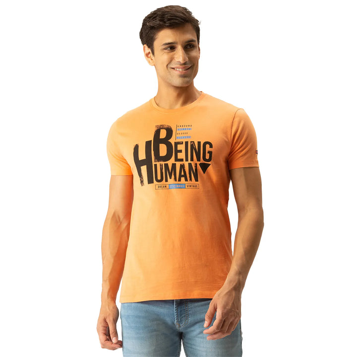 Orange Regular Fit Men's Short Sleeves T-Shirt by Being Human Clothing