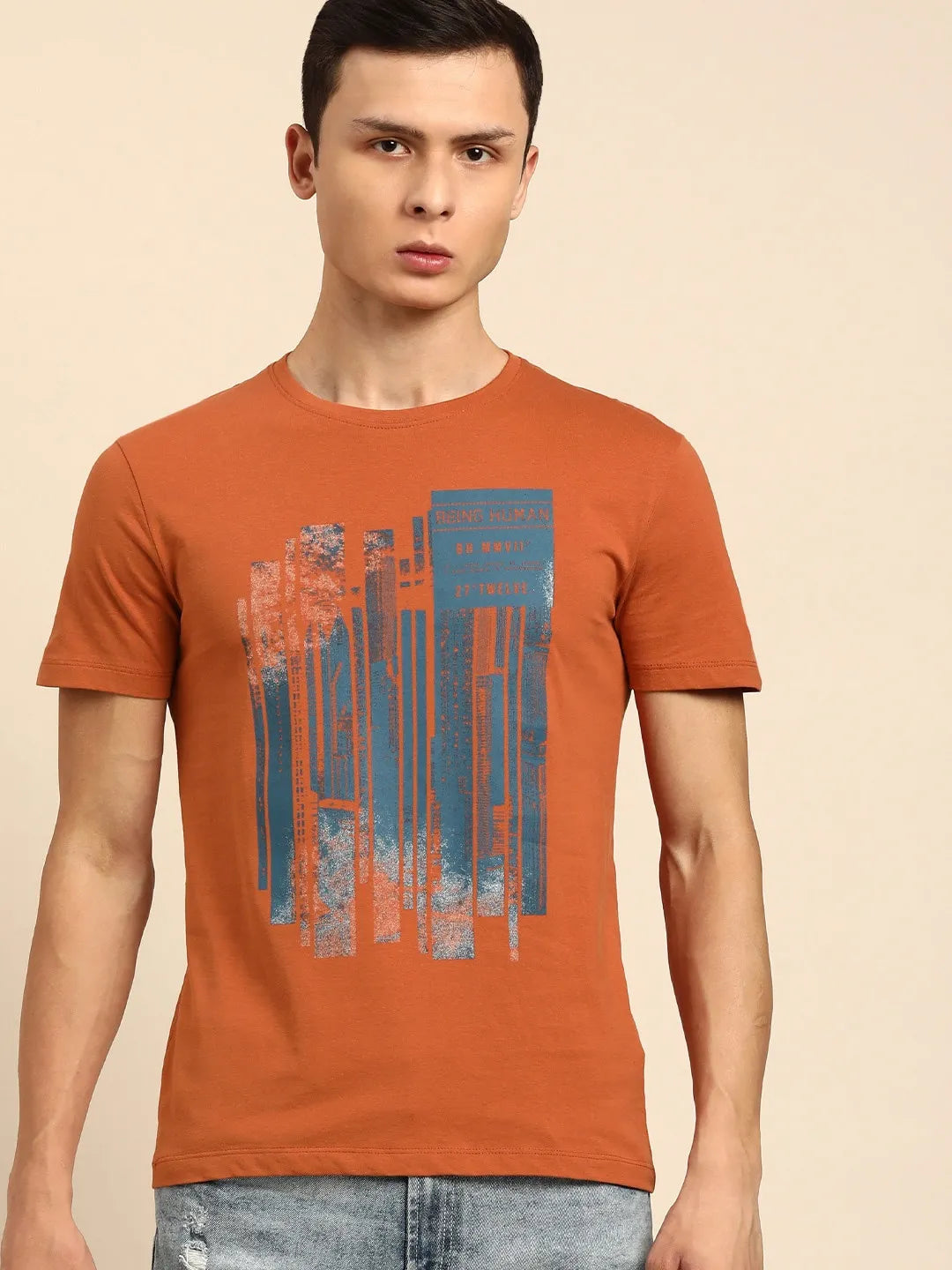 Brown Regular Fit Men's Short Sleeves T-Shirt by Being Human Clothing