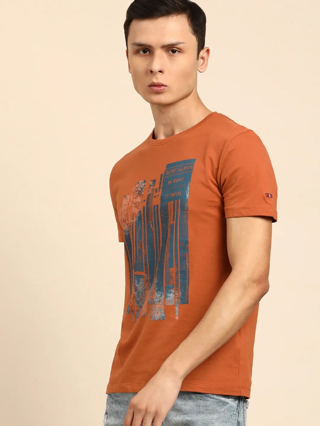 Brown Regular Fit Men's Short Sleeves T-Shirt by Being Human Clothing