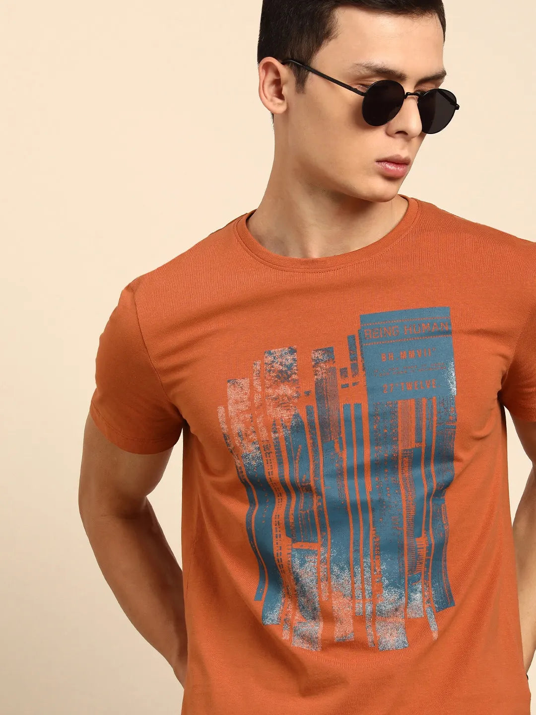 Brown Regular Fit Men's Short Sleeves T-Shirt by Being Human Clothing