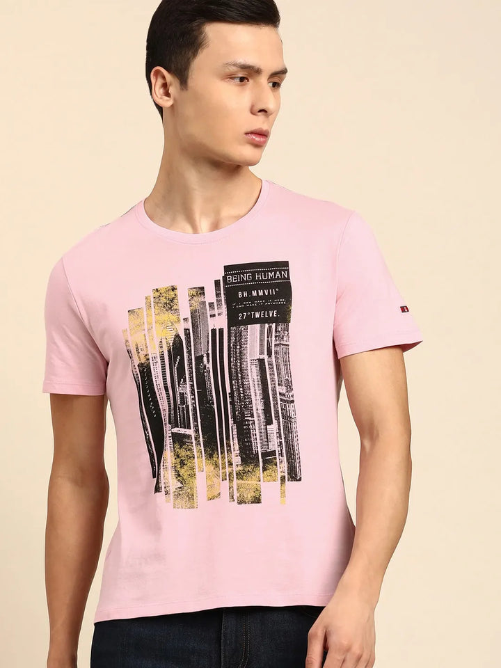 Pink Regular Fit Men's Short Sleeves T-Shirt by Being Human Clothing