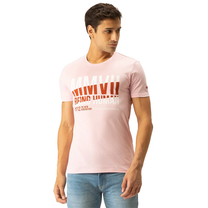Pink Regular Fit Men's Short Sleeves T-Shirt by Being Human Clothing