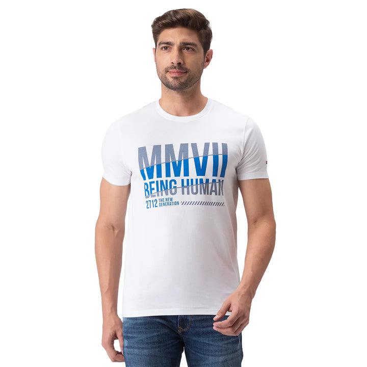 White Regular Fit Men's Short Sleeves T-Shirt by Being Human Clothing