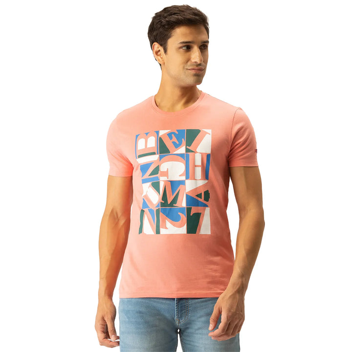 Pink Regular Fit Men's Short Sleeves T-Shirt by Being Human Clothing