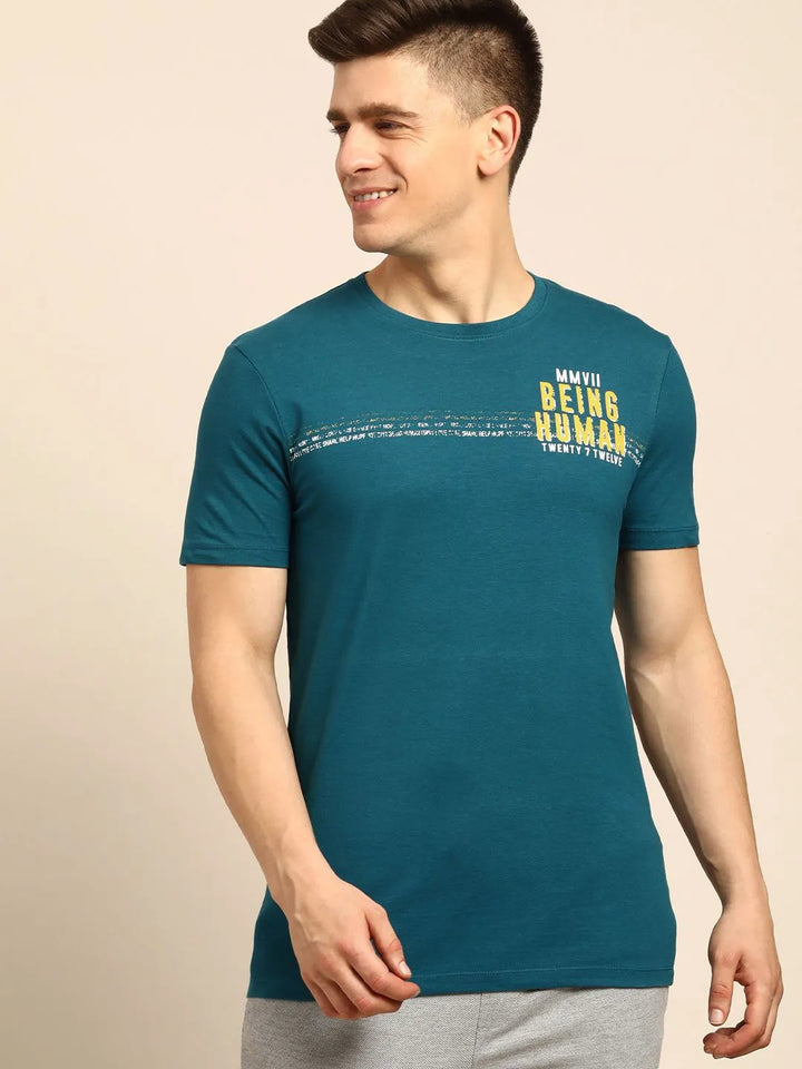 Blue Regular Fit Men's Short Sleeves T-Shirt by Being Human Clothing