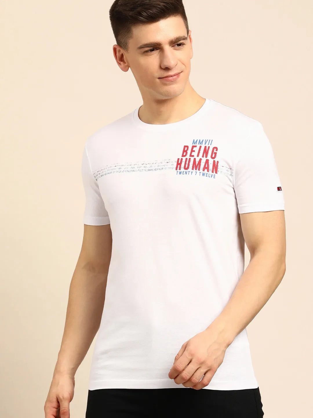 White Regular Fit Men's Short Sleeves T-Shirt by Being Human Clothing