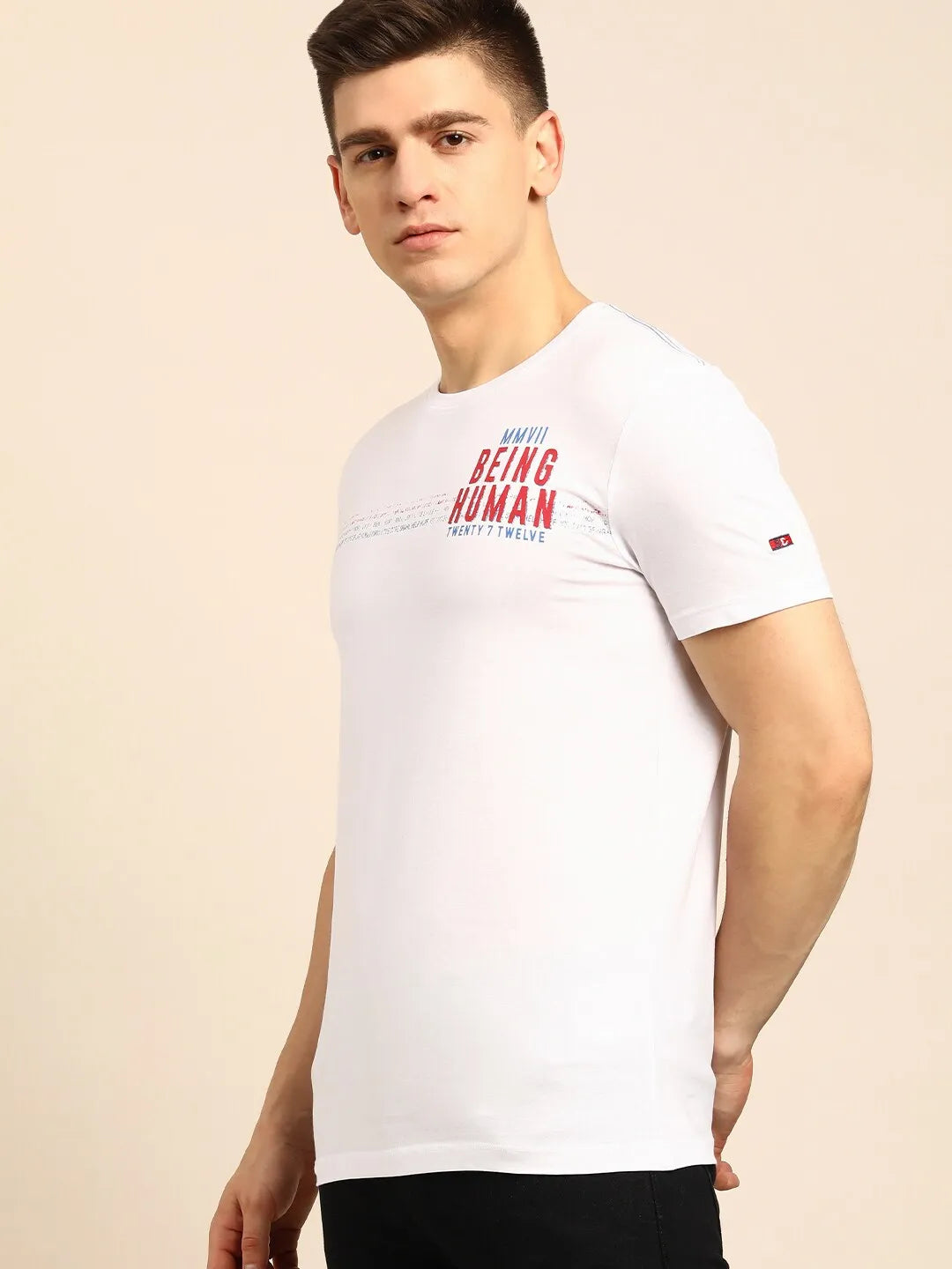 White Regular Fit Men's Short Sleeves T-Shirt by Being Human Clothing