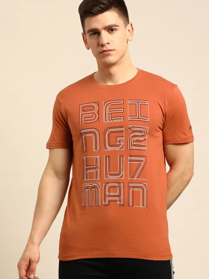 Brown Regular Fit Men's Short Sleeves T-Shirt by Being Human Clothing
