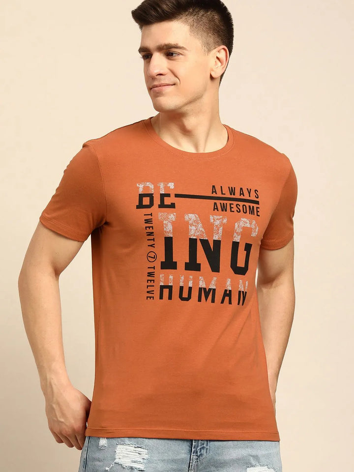 Brown Regular Fit Men's Short Sleeves T-Shirt by Being Human Clothing