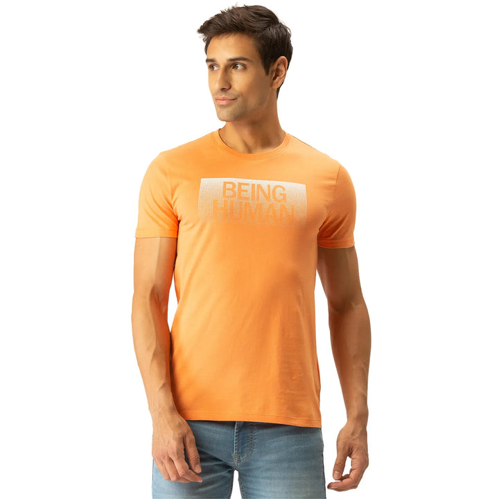 Orange Regular Fit Men's Short Sleeves T-Shirt by Being Human Clothing