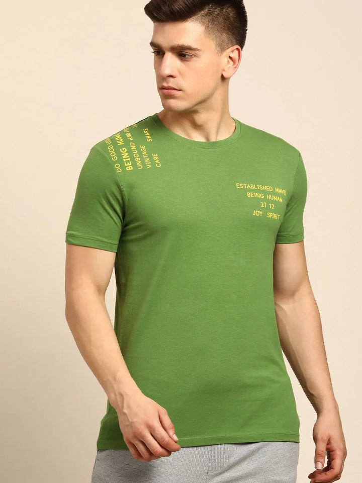 Green Regular Fit Men's Short Sleeves T-Shirt by Being Human Clothing