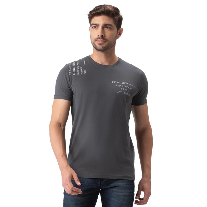 Grey Regular Fit Men's Short Sleeves T-Shirt by Being Human Clothing