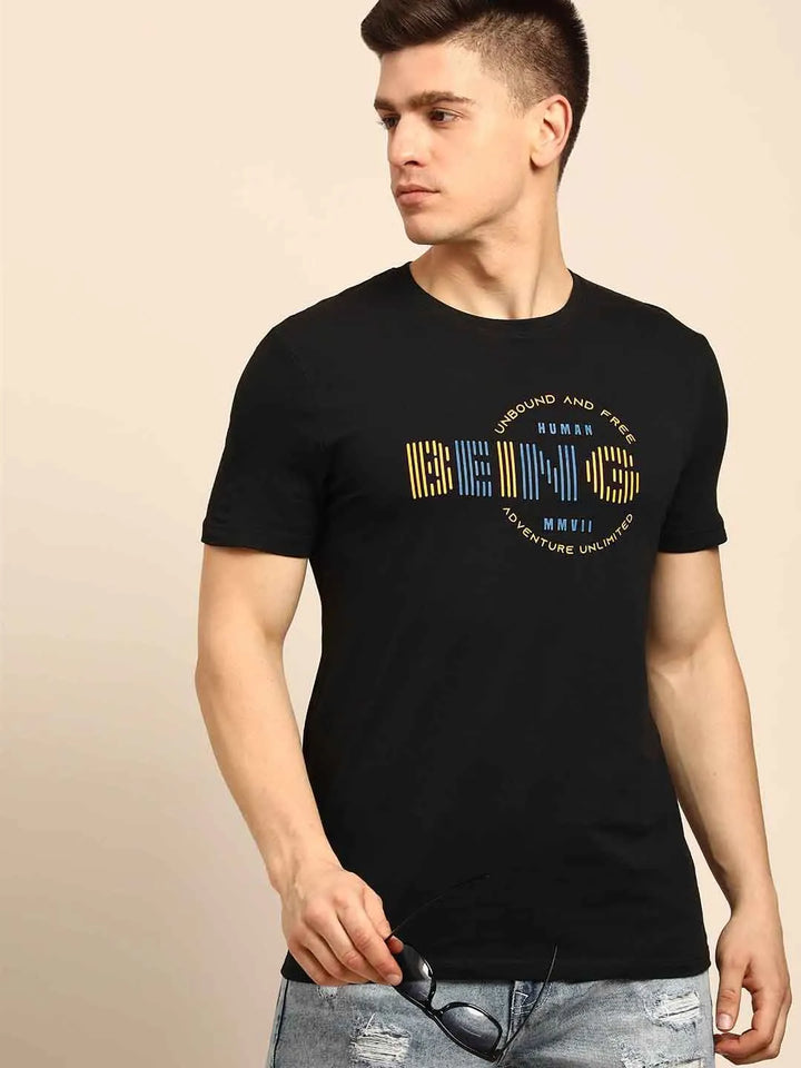 Black Regular Fit Men's Short Sleeves T-Shirt by Being Human Clothing