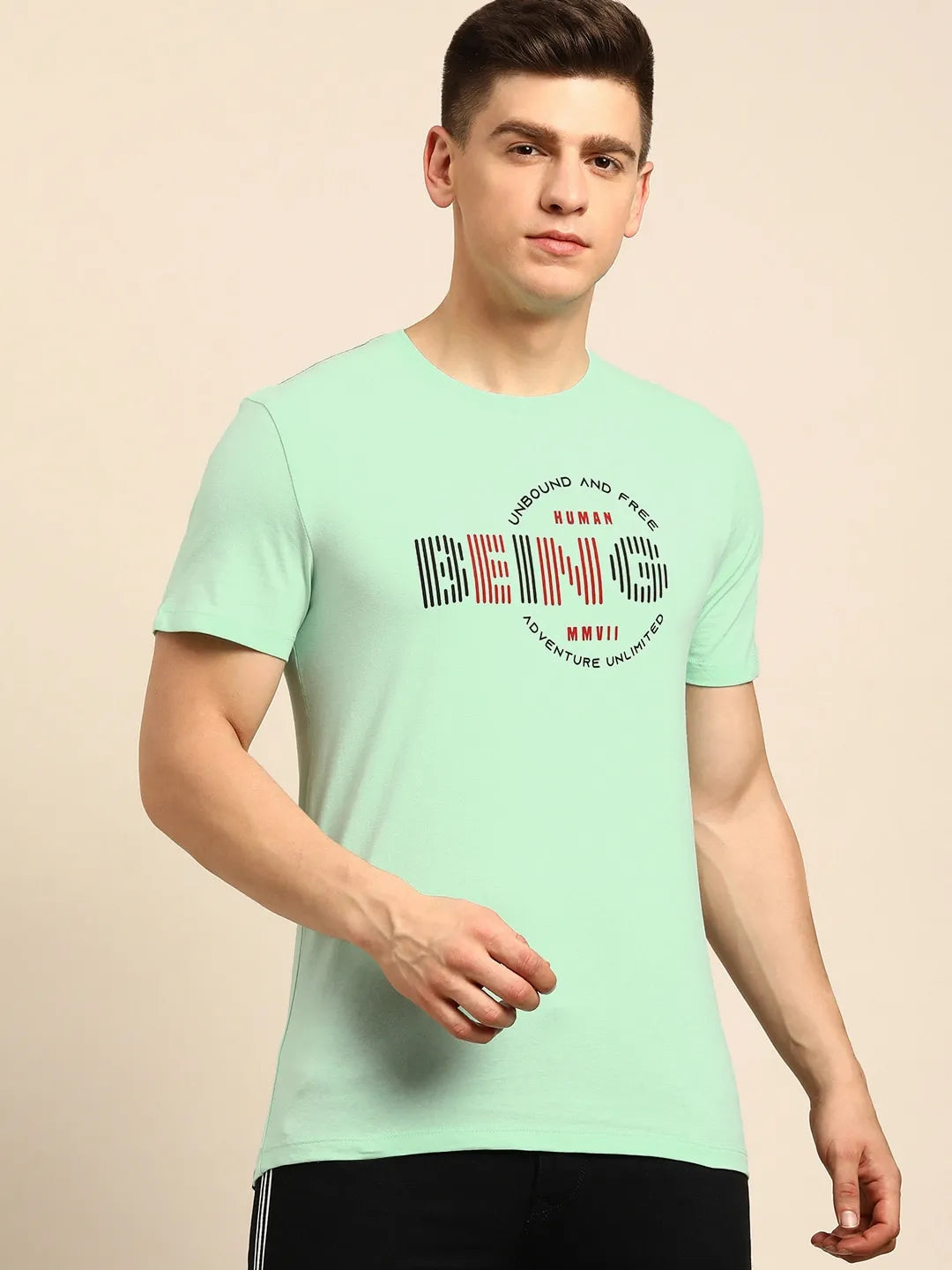 Green Regular Fit Men's Short Sleeves T-Shirt by Being Human Clothing