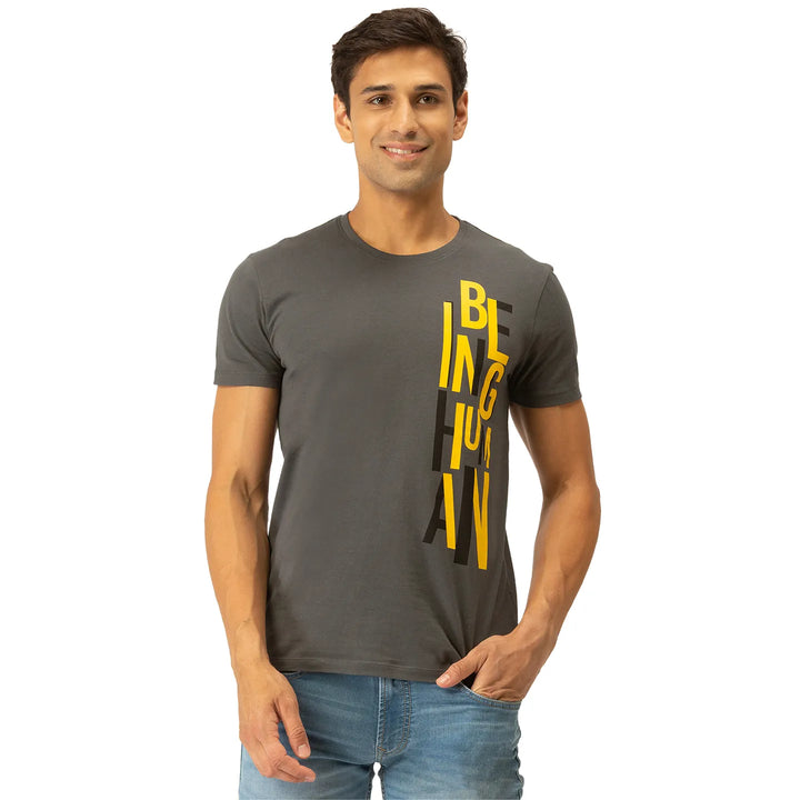 Grey Regular Fit Men's Short Sleeves T-Shirt by Being Human Clothing
