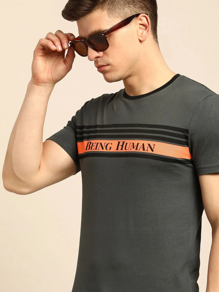 Grey Regular Fit Men's Short Sleeves T-Shirt by Being Human Clothing