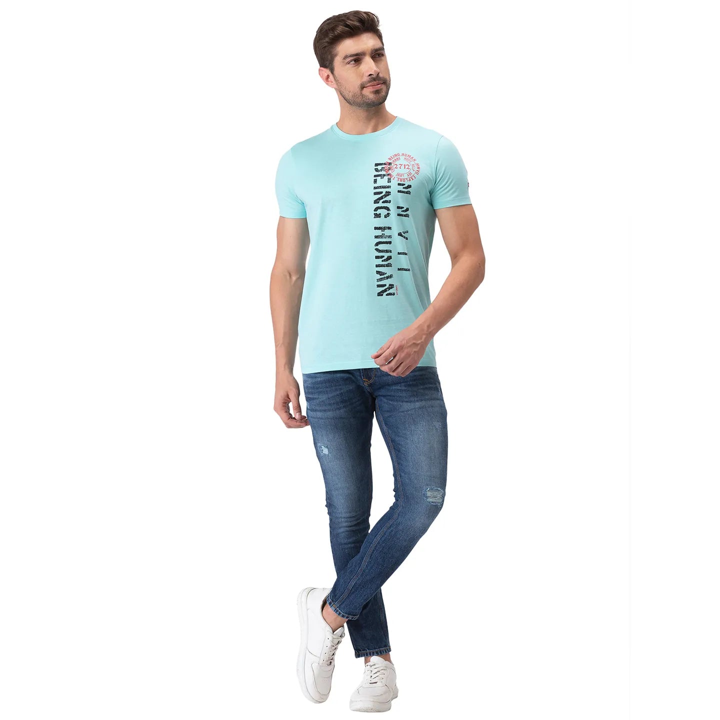 Blue Regular Fit Men's Short Sleeves T-Shirt by Being Human Clothing