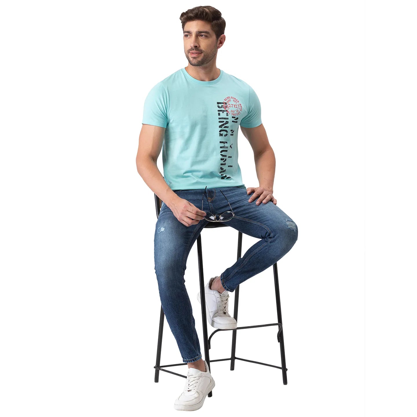 Blue Regular Fit Men's Short Sleeves T-Shirt by Being Human Clothing
