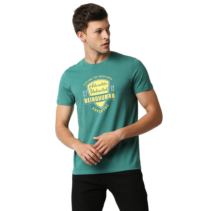 Green Regular Fit Men's Short Sleeves T-Shirt by Being Human Clothing