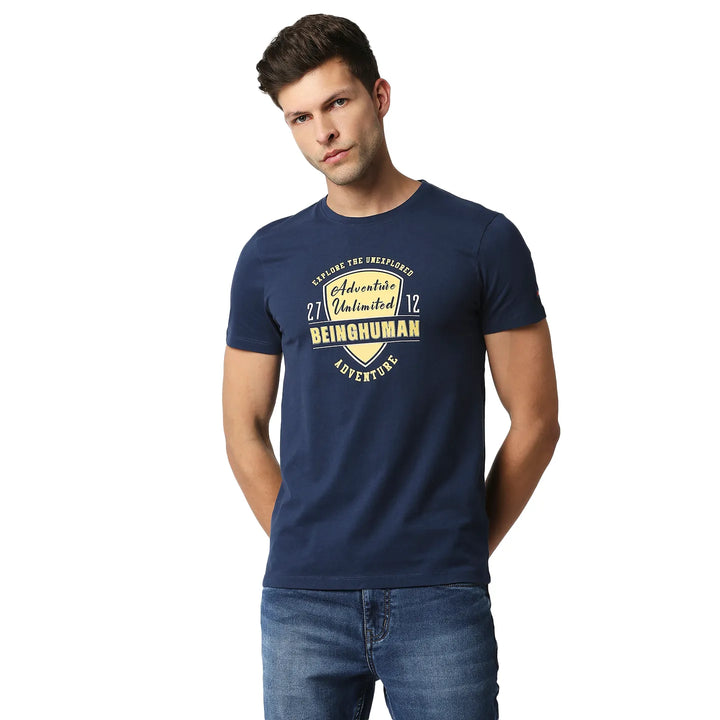Blue Regular Fit Men's Short Sleeves T-Shirt by Being Human Clothing
