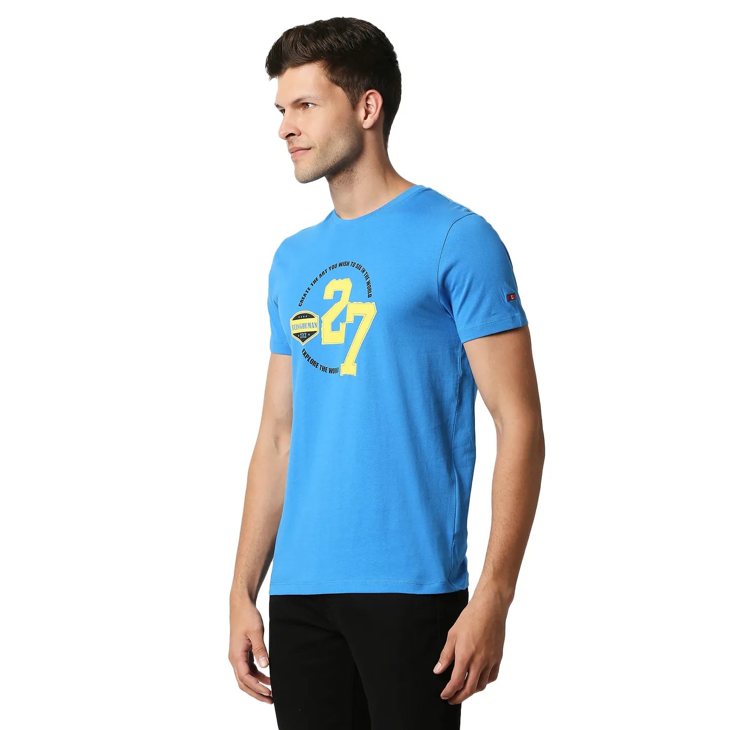 Blue Regular Fit Round Neck Men's T-Shirt by Being Human Clothing