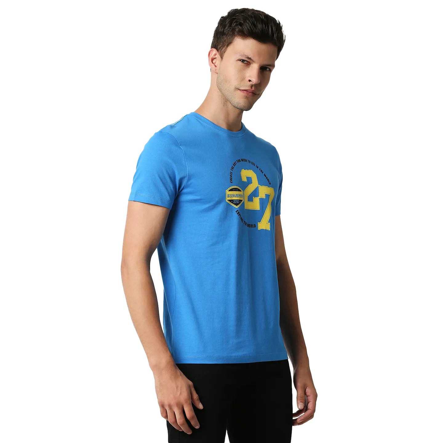 Blue Regular Fit Round Neck Men's T-Shirt by Being Human Clothing