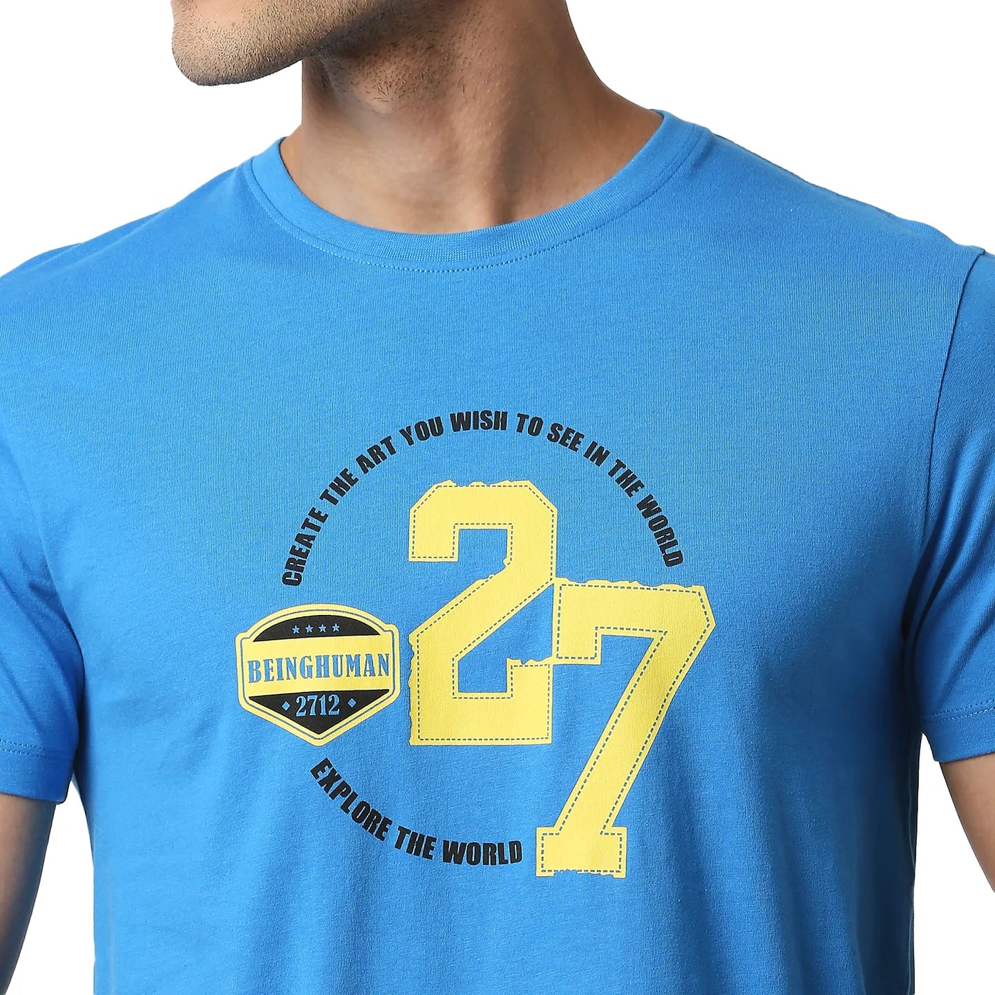 Blue Regular Fit Round Neck Men's T-Shirt by Being Human Clothing